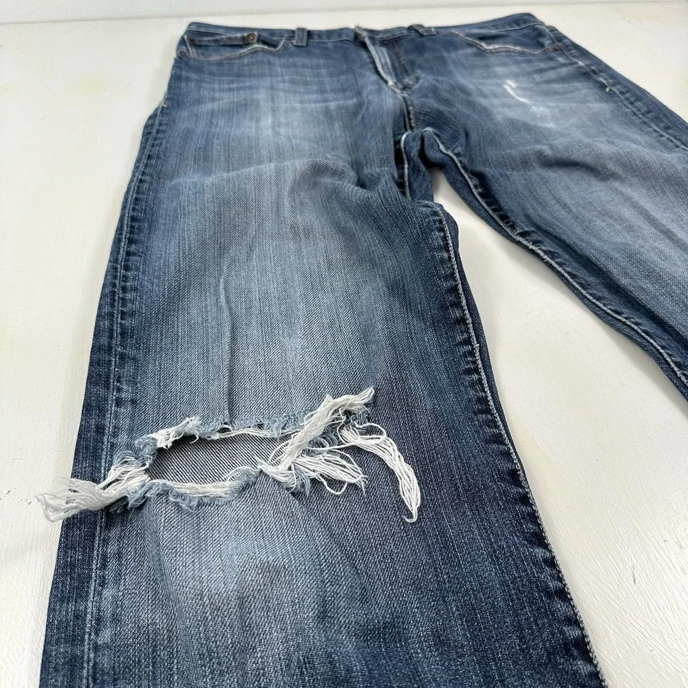 Lucky Brand 329 Straight Jeans Men actual 34x34‎ Blue Distressed Italian Denim